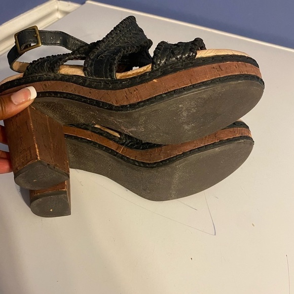 Fossil Bohemian Natural Black Leather Cork Heel Platform Sandal Size 6 - Picture 7 of 8
